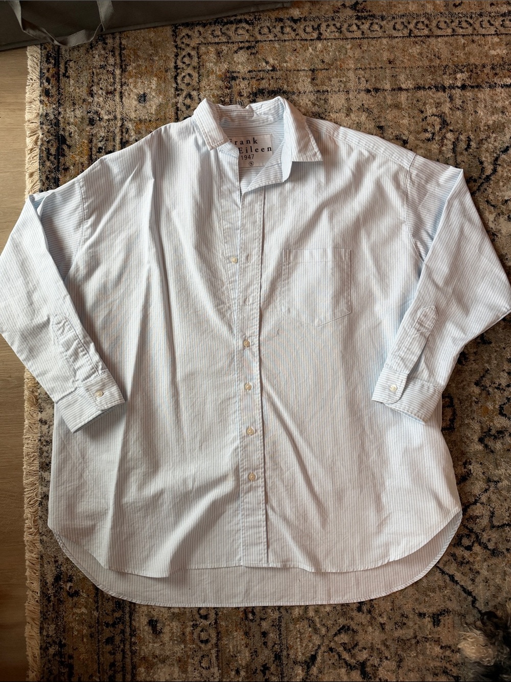 NWOT Frank & Eileen White and Light Blue Striped Button-Down Shirt